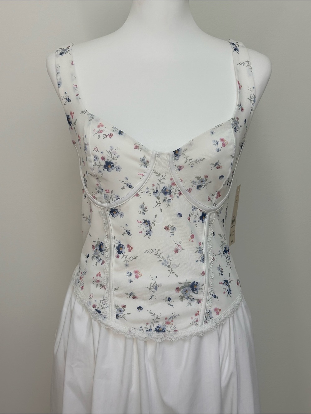 White Floral Bustier Top